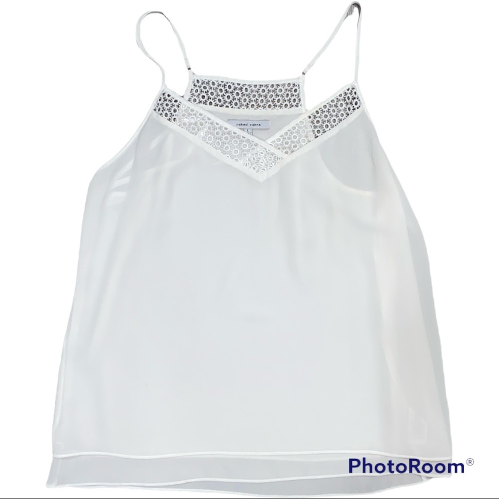 Naked Zebra White Sexy Layered Flowy Cami Eyelet Trim Size L